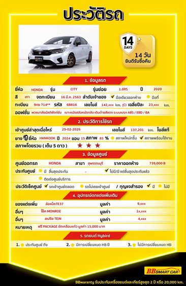 Honda City 2020 1.0 RS Sedan เบนซิน ไม่ติดแก๊ส เกียร์อัตโนมัติ เทา รูปที่ 2