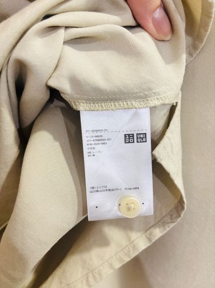 Uniqlo เสื้อเชิ้ต ผ้าลินินผสม คอเปิด แขนสั้นเสีเบจ  ผู้หญิง ไซส์ M มือสอง สภาพดี  รูปที่ 5