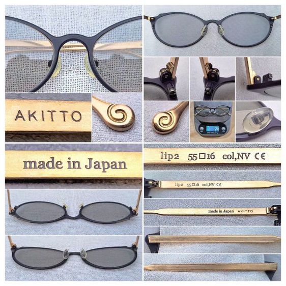 แว่นตาแฮนด์คราฟท์เกรดพรีเมียมจากเมืองซาบาเอะ AKITTO ตัวแท้ กรอบวัสดุไฮเอนด์ ไททาเนียมบริสุทธิ์สีทองและเนวีบลู เลนส์กระจกคริสตัลออโต้ฝรั่งเศส หายาก สีเทา–สว่าง...Authentic AKITTO Handcrafted in the 2019 in Sabae, Japan รูปที่ 6