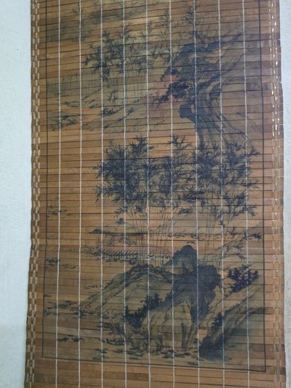 ภาพวาดพู่กันจีนทิวทัศน์บนมู่ลี่ไม้ไผ่ (Bamboo Scroll Painting) ซึ่งเป็นงานศิลปะสำหรับตกแต่งบ้านสไตล์วินเทจ รูปที่ 2