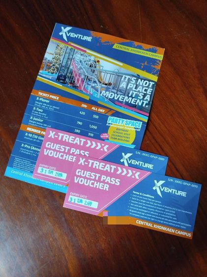 ท่องเที่ยว และ ไลฟ์สไตล์ ขายบัตร Xevture Central Campus Khonhaen เล่นได้ 2 ชม. ครับ  1 แถม 1 ราคาพิเศษ 500 บาท ปกติ ใบละ 420 บาท ครับ