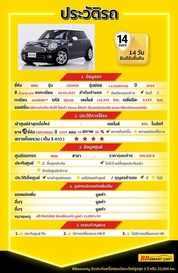 Mini COOPER 2014 รุ่นย่อยอื่นๆ Sedan เบนซิน ไม่ติดแก๊ส เกียร์อัตโนมัติ น้ำตาล รูปที่ 2