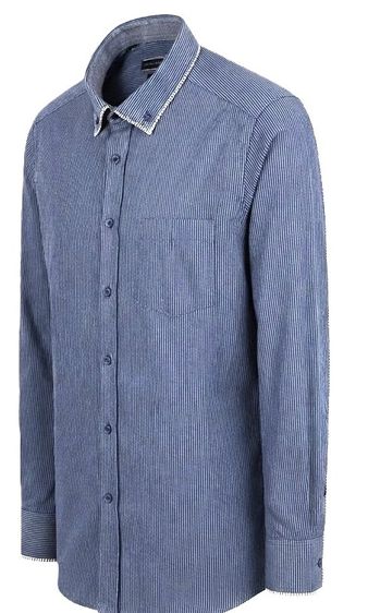 VALENTINO Roma INTERFIT Dress SHIRT Cotton Striped Blue Slim Fit รูปที่ 4
