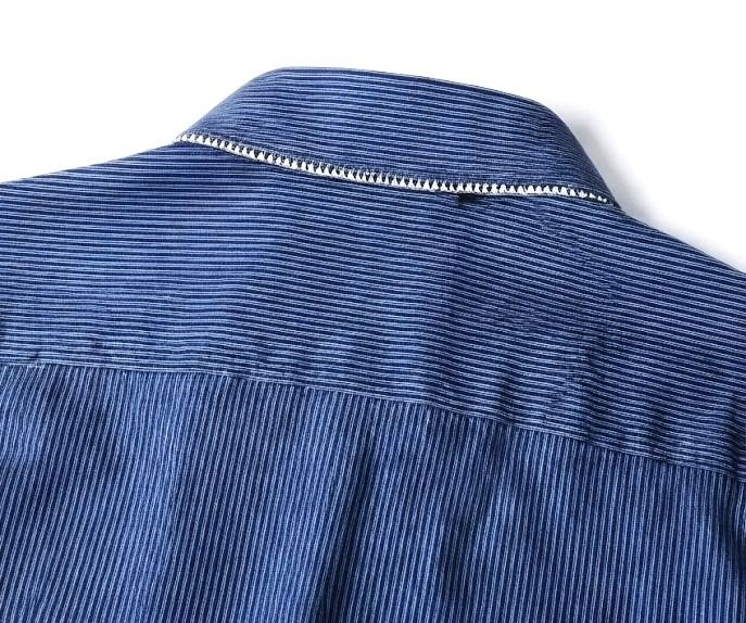 VALENTINO Roma INTERFIT Dress SHIRT Cotton Striped Blue Slim Fit รูปที่ 6