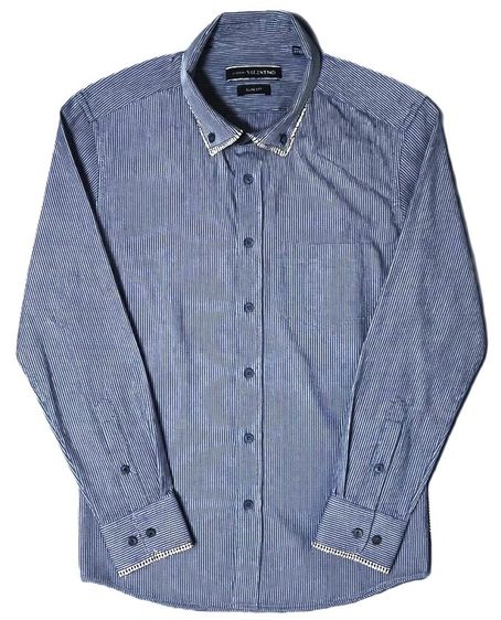 VALENTINO Roma INTERFIT Dress SHIRT Cotton Striped Blue Slim Fit