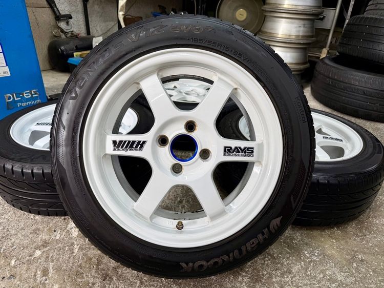 ล้อแม็ก TE 37 ขอบ 15” 4 รู 100 กว้าง 7 ET 35 งาน AOW ยาง HANKOOK 195-55R15 ปี 22 พร้อมใข้งานงาน
