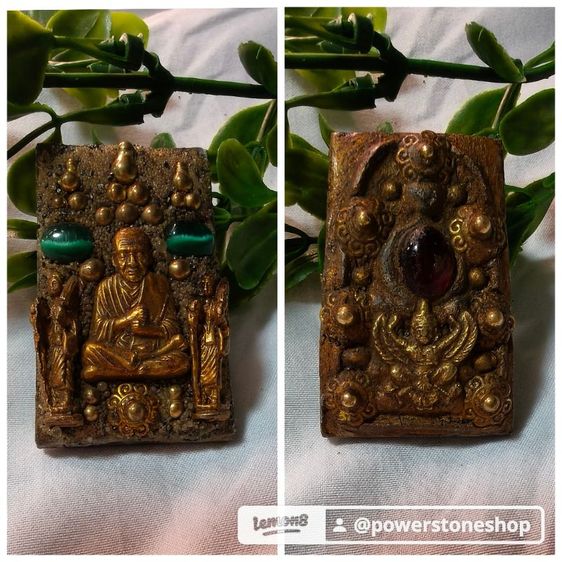 พระสมเด็จโต กรุวังหน้า เนื้อผงมวลสารพิเศษ ประดับพลอยมงคลๅและหมุดทองเหลือง ด้านหลังพระนารายณ์ทรงครุฑ น่าสะสม