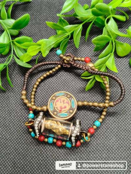 สร้อยข้อมือตะกรุดองค์พระพิฆเนศน้อยร้อยด้วยหินโบราณสลับสี