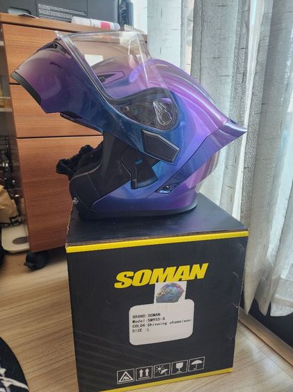 ส่งฟรี หมวกกันน็อคเปิดคาง SO MAN HELMET รุ่น SM955-S แว่นด้านใน (ไม่มีของแถม) สี shining chameleon