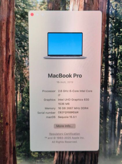MacBook Pro 16-inch 2019 Core i7 RAM 16GB SSD 512GB แบต 191 รอบ สภาพสวย พร้อมที่ชาร์จ รูปที่ 2