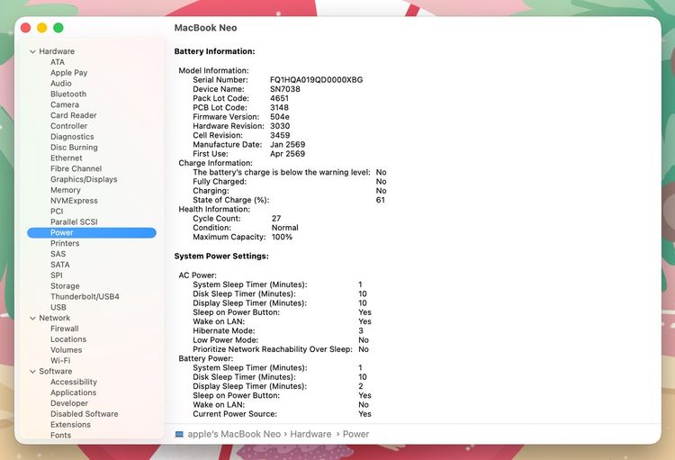 MacBook Neo 13-inch A18 Pro Ram8GB SSD256GB Silver Apple Care 24 April 2027 รหัสสินค้า M001 รูปที่ 13