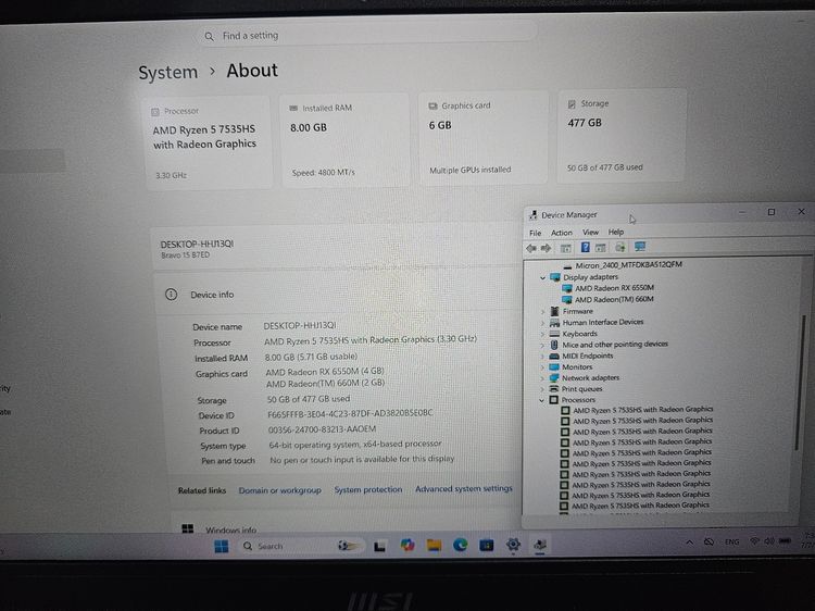 MSI Bravo15 Ryzen5 7535Hs+ RX 6550M +Ram8 ddr5 +15.6" FHD IPS 144Hz  รูปที่ 7