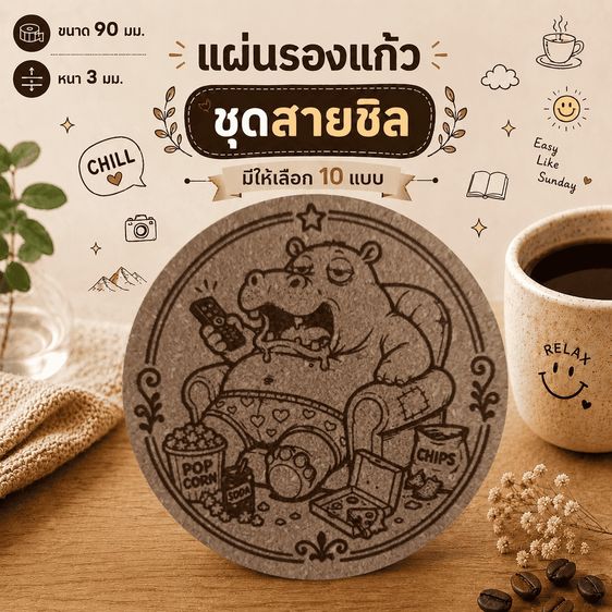 อื่นๆ แผ่นรองแก้วคอร์กอัด ลายสายชิล