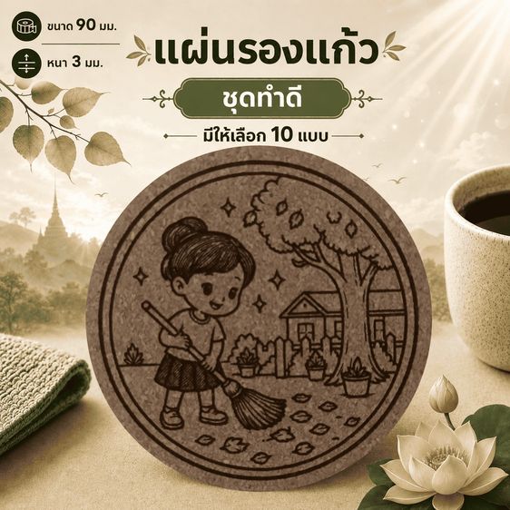 อื่นๆ แผ่นรองแก้วคอร์กอัด ลายทำดี
