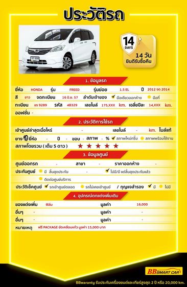 Honda Freed 2014 1.5 EL Utility-car เบนซิน ไม่ติดแก๊ส เกียร์อัตโนมัติ ขาว รูปที่ 2