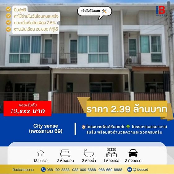 🏡 ทาวน์โฮม 2 ชั้น โครงการ City Sense เพชรเกษม 69 หลักสอง บางแค กรุงเทพฯ