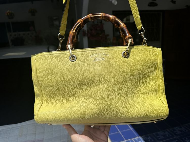 หนังแท้ เหลือง Authentic  Gucci Bamboo Shopper Medium 2Way Leather Tote