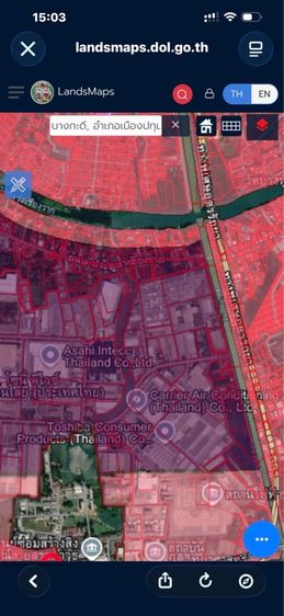 ที่ดินสีม่วงปทุมธานี 21 ไร่ ติดกับนิคมบางกะดี