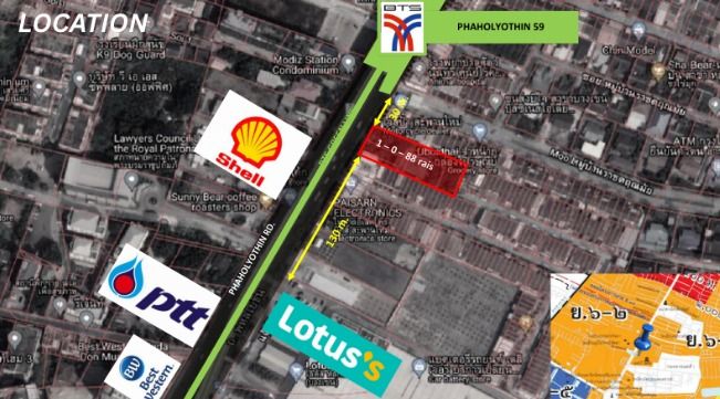 ที่ดินติดBTS สถานีพหลโยธิน 59 ขนาด 1 ไร่ ผังสีส้ม ย.6