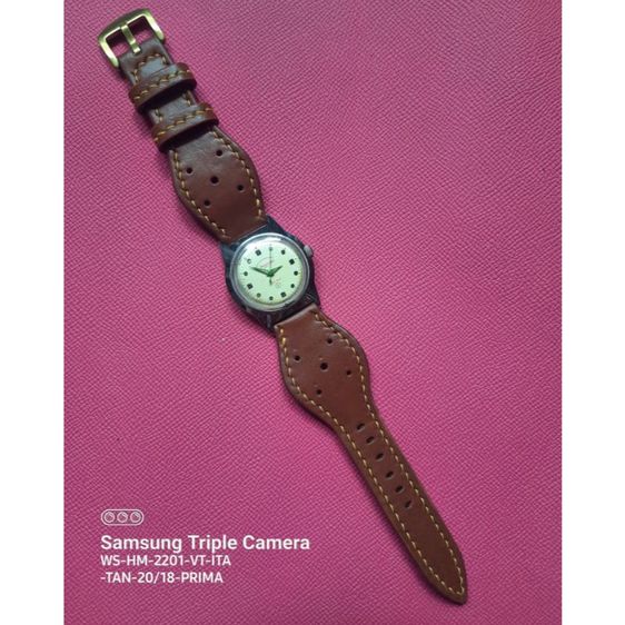นาฬิกาไขลานวินเทจ PRIMA พร้อมสายนาฬิกาหใหม่หนังแท้ Handmade ฟอกฝาดอิตาลี รูปที่ 2