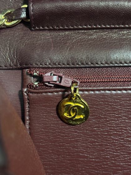 Vintage Burgundy Quilted Lambskin Single Flap Bagมือสองแท้💯 รูปที่ 15