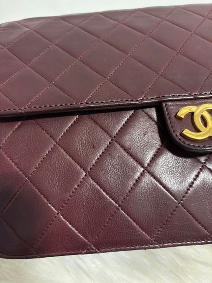 Vintage Burgundy Quilted Lambskin Single Flap Bagมือสองแท้💯 รูปที่ 10