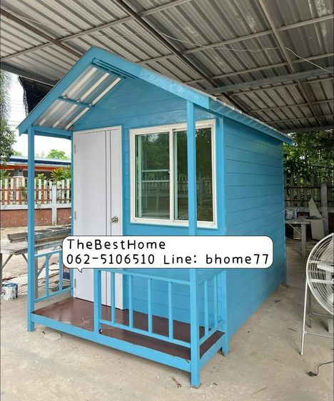 พร้อมส่ง บ้านน็อคดาวน์สําเร็จรูปหลังเล็ก 2x3 ม. โครงสร้างเหล็กแข็งแรง ตัวบ้านสีฟ้า รูปที่ 2
