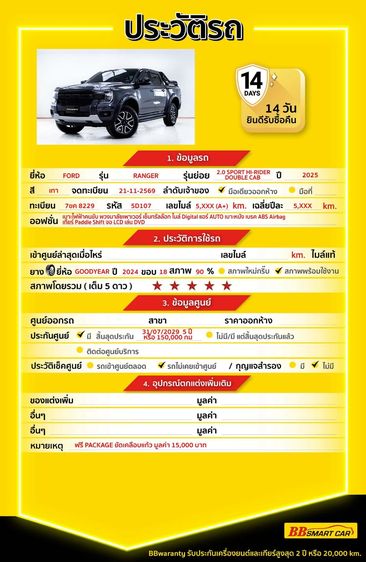 Ford Ranger 2025 2.0 Hi-Rider Sport Pickup ดีเซล ไม่ติดแก๊ส เกียร์อัตโนมัติ เทา รูปที่ 2