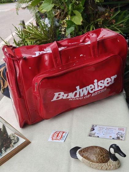ใบใหญ่🔥Vintage 90s Budweiser King of Beers Red Vinyl Travel Duffle Bag