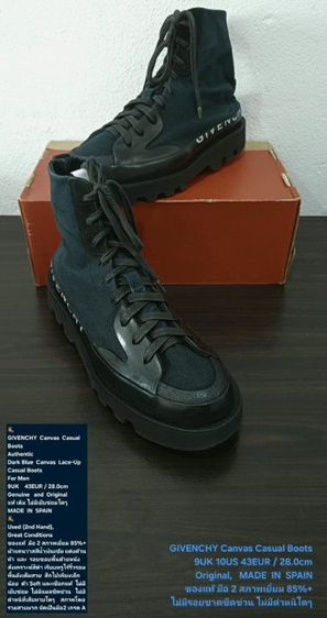 GIVENCHY Canvas Casual Boots, Men's 43EU/27.5-28.0cm Original MADE IN SPAIN ของแท้ มือ 2 สภาพเยี่ยม, รองเท้าบู้ทผ้าใบ GIVENCHY ไม่มีตำหนิใดๆ รูปที่ 2