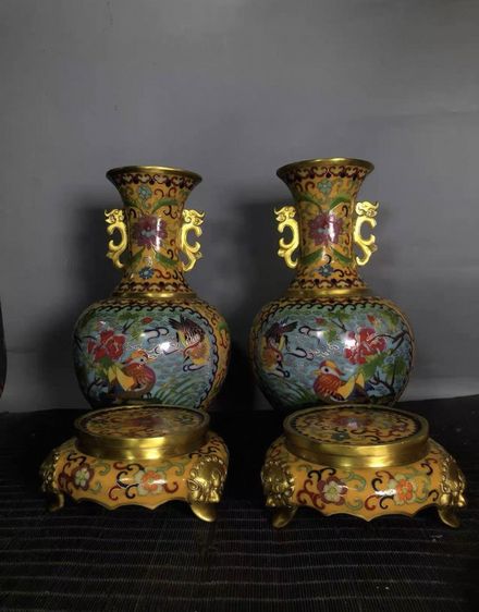 ✨แจกันคู่คลัวซอนเน่ (Cloisonné) สไตล์จีน รูปที่ 4