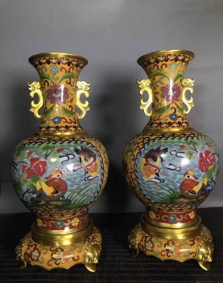✨แจกันคู่คลัวซอนเน่ (Cloisonné) สไตล์จีน