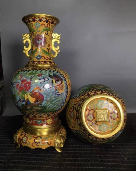 ✨แจกันคู่คลัวซอนเน่ (Cloisonné) สไตล์จีน รูปที่ 5