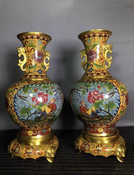 ✨แจกันคู่คลัวซอนเน่ (Cloisonné) สไตล์จีน รูปที่ 2