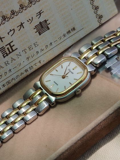 ⌚🥃Vintage 80s Orient Chandor Quartz Two-Tone Tank Watch 20mm CMZJ J85288-20 CA รูปที่ 9