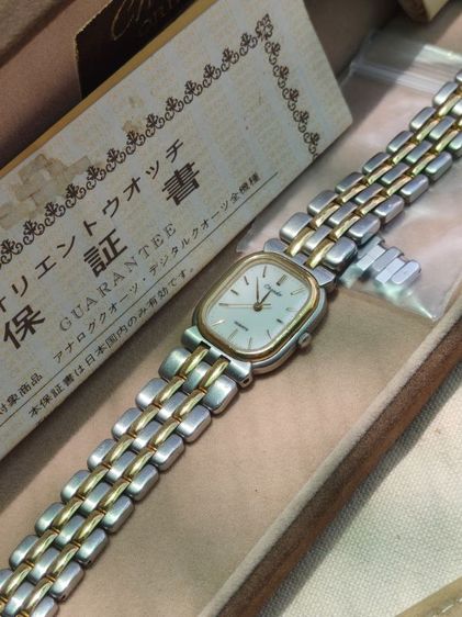⌚🥃Vintage 80s Orient Chandor Quartz Two-Tone Tank Watch 20mm CMZJ J85288-20 CA รูปที่ 3
