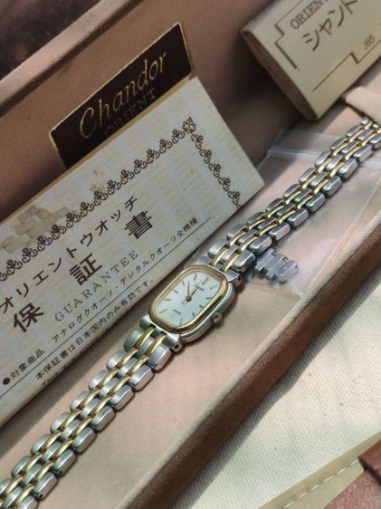 ⌚🥃Vintage 80s Orient Chandor Quartz Two-Tone Tank Watch 20mm CMZJ J85288-20 CA รูปที่ 2