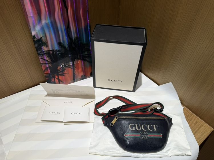 Gucci Leather Logo belt bag สีดำ ไซส์ 23 cm