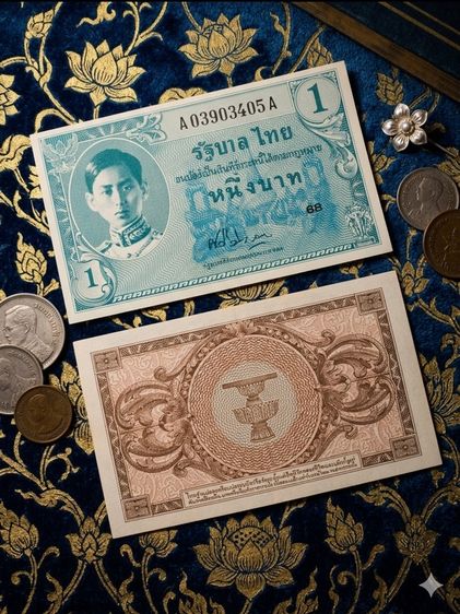 ธนบัตรไทย 👑 ธนบัตรโบราณ 1 บาท ร.8 แบบ 8 แท้สากล ของสะสมทรงคุณค่า