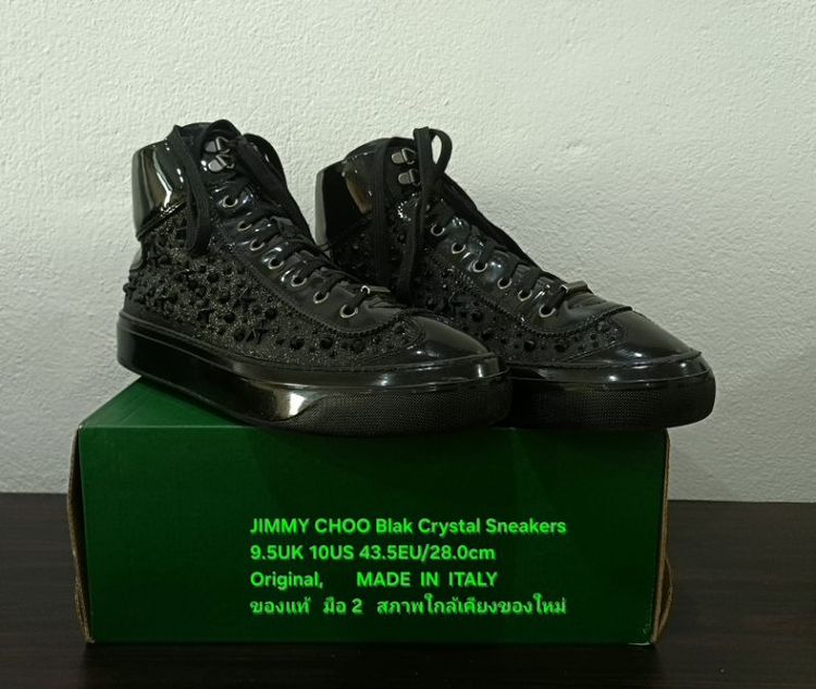 JIMMY CHOO Sneakers, Men's 43.5EU Original Made in Italy ของแท้ มือ 2 หนังแท้ผสมผ้าประดับ Crystals สภาพใกล้เคียงของใหม่ ไม่มีตำหนิใดๆ สวยมาก รูปที่ 4
