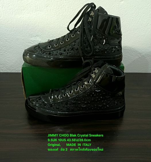JIMMY CHOO Sneakers, Men's 43.5EU Original Made in Italy ของแท้ มือ 2 หนังแท้ผสมผ้าประดับ Crystals สภาพใกล้เคียงของใหม่ ไม่มีตำหนิใดๆ สวยมาก รูปที่ 14