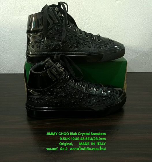 JIMMY CHOO Sneakers, Men's 43.5EU Original Made in Italy ของแท้ มือ 2 หนังแท้ผสมผ้าประดับ Crystals สภาพใกล้เคียงของใหม่ ไม่มีตำหนิใดๆ สวยมาก รูปที่ 13