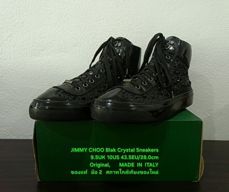 JIMMY CHOO Sneakers, Men's 43.5EU Original Made in Italy ของแท้ มือ 2 หนังแท้ผสมผ้าประดับ Crystals สภาพใกล้เคียงของใหม่ ไม่มีตำหนิใดๆ สวยมาก รูปที่ 5