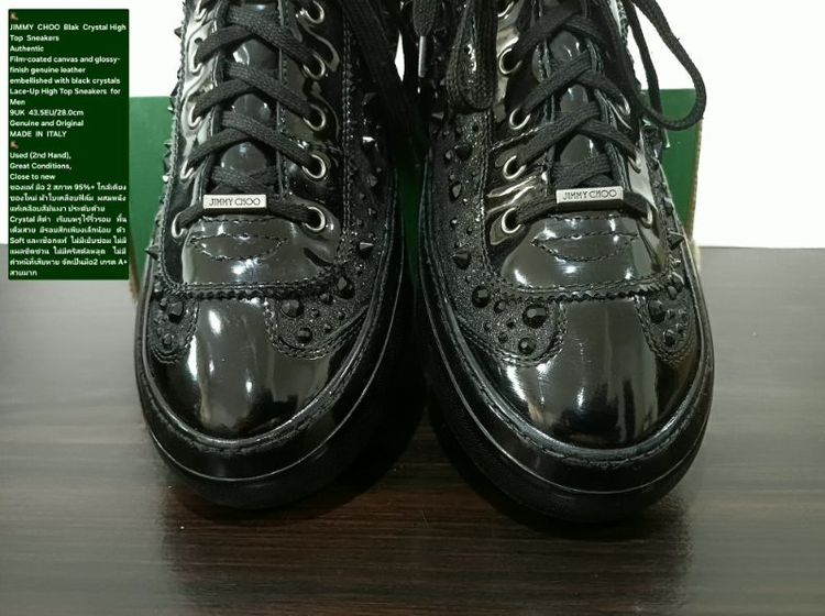JIMMY CHOO Sneakers, Men's 43.5EU Original Made in Italy ของแท้ มือ 2 หนังแท้ผสมผ้าประดับ Crystals สภาพใกล้เคียงของใหม่ ไม่มีตำหนิใดๆ สวยมาก รูปที่ 7