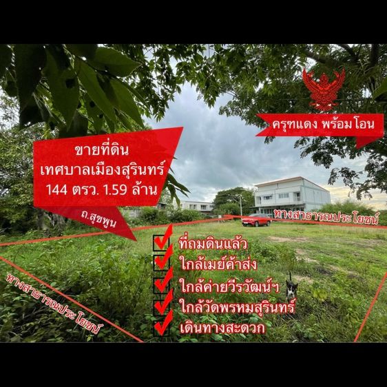 ขายที่ดินเขตเทศบาลเมืองสุรินทร์  ที่สวยติดถนนสองฝั่ง