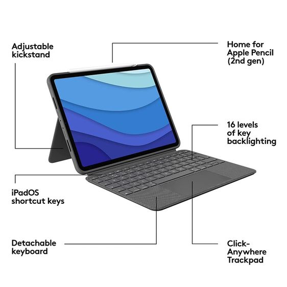 Logitech Combo Touch เคสคีย์บอร์ด สำหรับ iPad Pro 11-inch (1st, 2nd, 3rd, 4th gen) รูปที่ 6