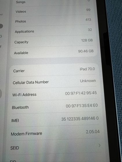 Ipad Air M4 11inch 128g wifi cellaular ฟิลมหน้า Spigen EZ Fit  ฟิลม์หลัง Focus deco shield warranty May 30 , 2027 Battery cycle count 1 รูปที่ 16
