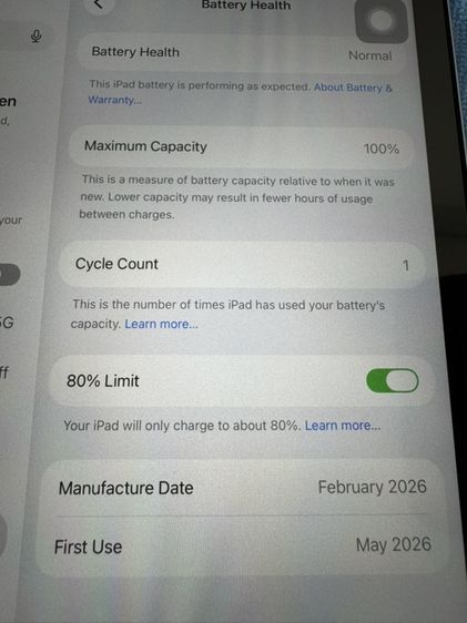 Ipad Air M4 11inch 128g wifi cellaular ฟิลมหน้า Spigen EZ Fit  ฟิลม์หลัง Focus deco shield warranty May 30 , 2027 Battery cycle count 1 รูปที่ 2