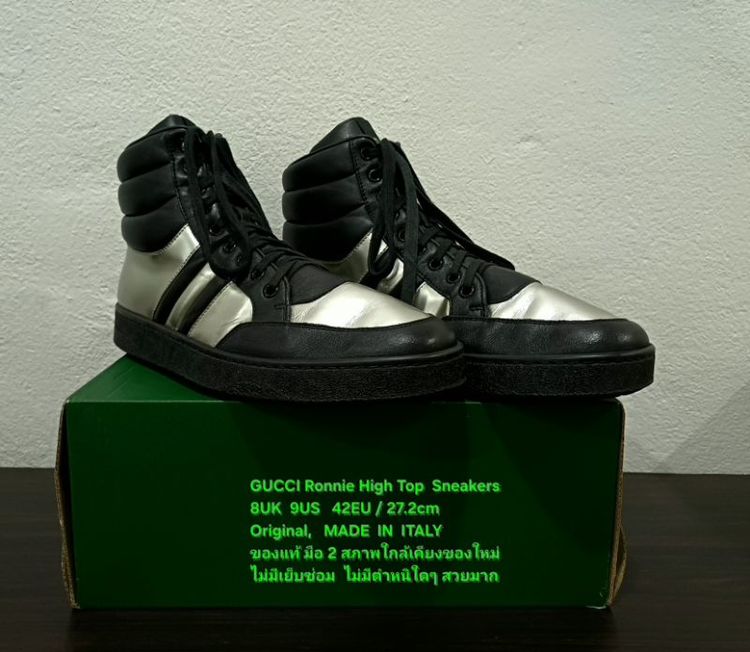 GUCCI Ronnie High Top Sneakers, Men's 8UK 42EU/27.2cm Original MADE IN ITALY ของแท้ มือ 2 หนังแท้ พื้นเต็ม สภาพใกล้เคียงของใหม่ สวยมาก รูปที่ 4