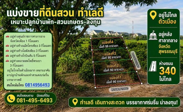 ไม่ใช่ 🔥 โอกาสทอง! ที่ดินทำเลดี ใกล้เมืองสุพรรณบุรี เริ่มต้นเพียง 450,000 บาท 🔥